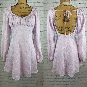 Wild Fable Lavender Textured Floral Jacquard Ruched Bust Low Back Mini Dress
